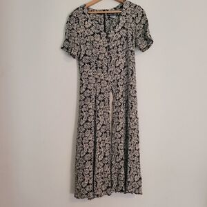 Vintage Jamie Brooke Midi Dress Floral Cream/Black Daisy Floral Zip Back